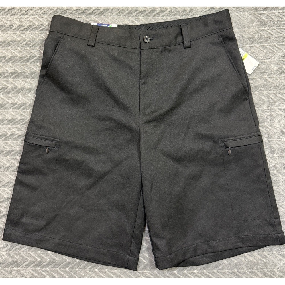 Izod Men Golf Shorts Size 30 10.5'' Black Caviar Micro Poly Classic Fit Preppy